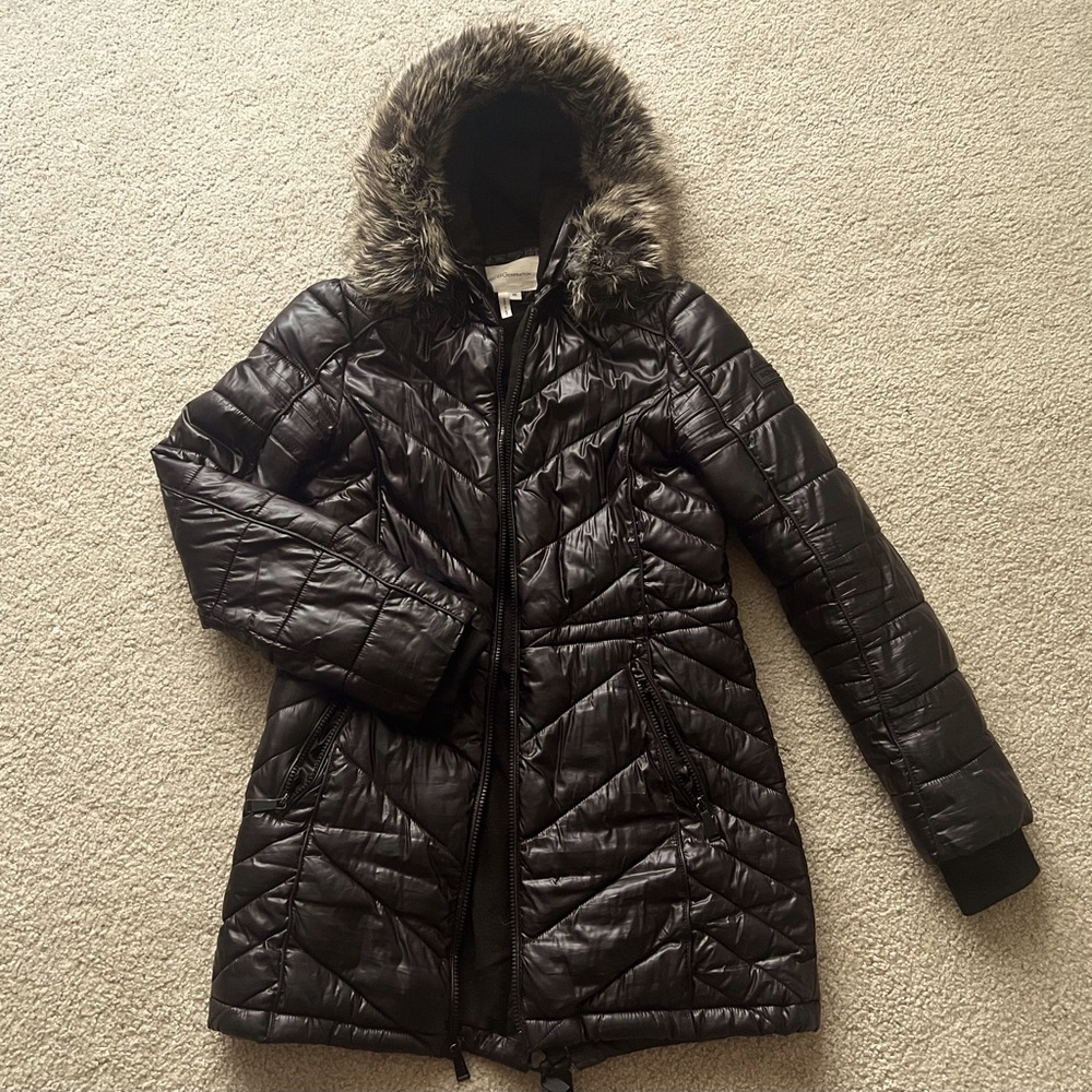BCBG puffy Jacket with fur hoodie XS